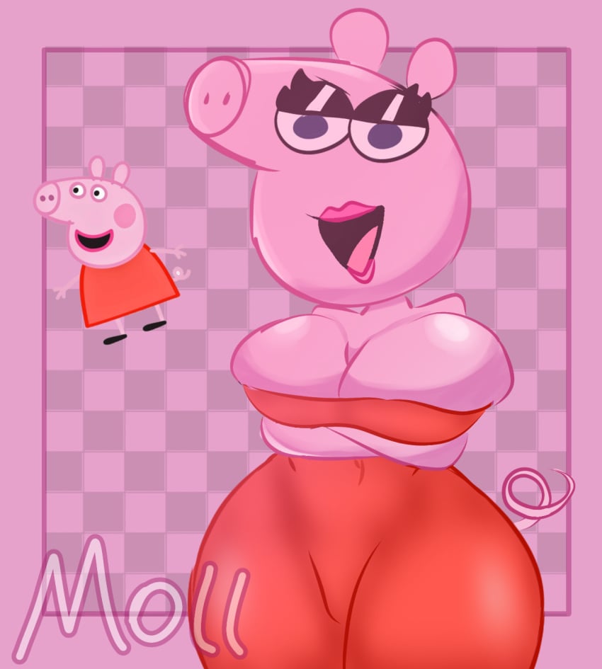 big_breasts blue_eyes peppa_pig peppa_pig_(character) pig pink_skin thick_thighs