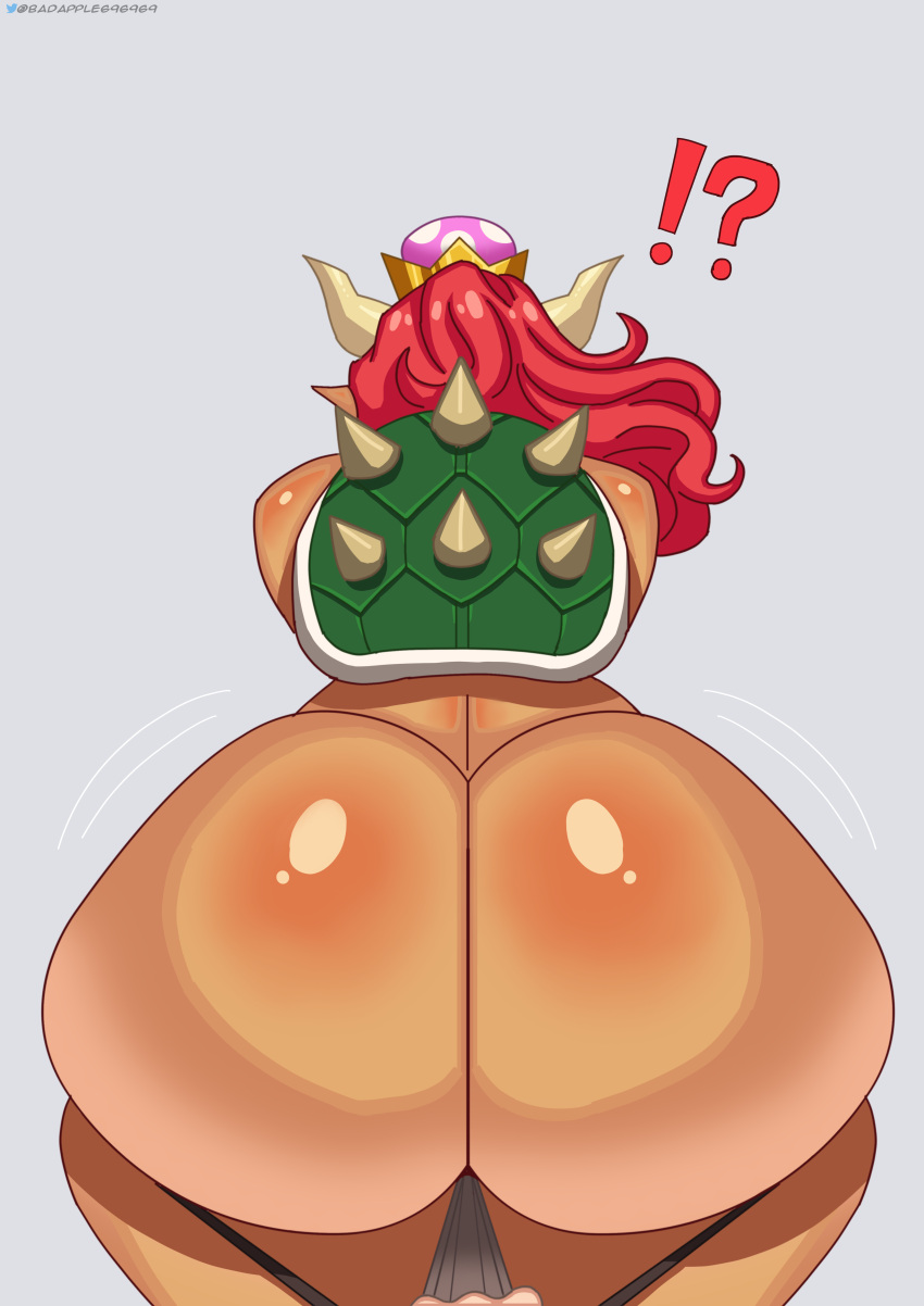 1girls 1other 2023 ass ass_focus assisted_exposure back_view badapple69 bowsette butt_crack curvaceous female female_focus grey_background groping groping_from_behind huge_ass koopa large_ass mario_(series) new_super_mario_bros._u_deluxe nintendo pulling_down_pants question_mark questionable_consent red_bowsette red_hair self_upload simple_background solo_focus spikes standing striped_panties stripping submissive submissive_female thick_ass voluptuous voluptuous_female