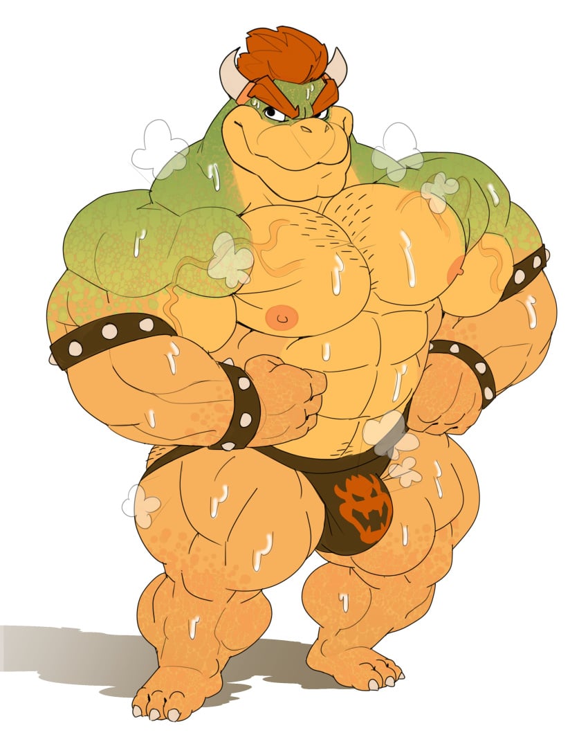 1boy 1male 2023 abs absurd_res anthro anthro_only armband bara barazoku barefoot biceps big_bulge big_muscles bodily_fluids body_hair bowser bracelet bulge chest_hair claws clothed clothing deltoids dumbandgreen eyebrows feet flexing gay hair hi_res horn huge_muscles huge_thighs jewelry jockstrap jockstrap_only koopa looking_at_viewer male male_only manly mario_(series) muscular muscular_anthro muscular_male musk navel nintendo nipples non-mammal_nipples pecs quads scalie shadow simple_background smile solo spiked_armband spiked_bracelet spikes standing super_mario_bros._(2023_film) sweat thick_thighs topless topless_anthro topless_male underwear underwear_only vein veiny_muscles white_background