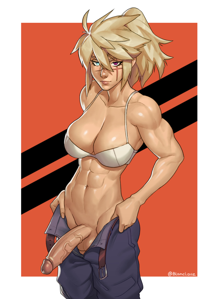 1futa abs ahoge balls belt biceps big_balls big_breasts big_penis black_pants blanclauz blonde_hair blue_eyes border bra breasts brown_hair cleavage clothed clothing commentary commission cross_scar english_commentary erection facial_scar fingernails futa_only futanari g_(golgotha) golgotha_13 heterochromia highres human large_breasts large_penis light-skinned_futanari light_skin lips long_hair looking_at_viewer muscular muscular_female muscular_futanari navel no_panties non-web_source nose open_belt open_fly orange_background original outside_border pants partially_clothed penis ponytail purple_eyes scar scar_across_eye scar_on_face scar_on_nose second-party_source solo standing twitter_username unbuttoned_pants uncensored underwear undressing veins veiny_penis white_border white_bra