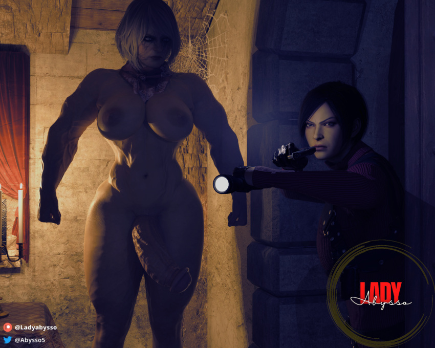 3d ada_wong ashley_graham ashley_graham_(ella_freya) futanari ladyabysso muscles muscular muscular_female resident_evil resident_evil_4 resident_evil_4_remake taller_girl veins