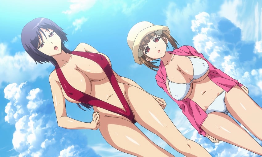 2016 2girls anime_screencap big_breasts bikini breasts brown_eyes brown_hair bunnywalker busty child_bearing_hips demon_girl female female_only hands_on_hips hands_on_own_hips hat hips horns jacket japanese_female large_breasts looking_at_viewer manabe_riri marshmallow_imouto_succubus monster_girl multiple_girls navel nipples_visible_through_clothing open_mouth ova pink_jacket purple_hair red_sling_bikini screencap screenshot skimpy_bikini sling_bikini stepsister succubi succubus succubus_horns sweatdrop swimsuit t-rex_(animation_studio) thighs tsukikawa_saki tummy voluptuous white_bikini white_bikini_bottom white_bikini_top wide_hips