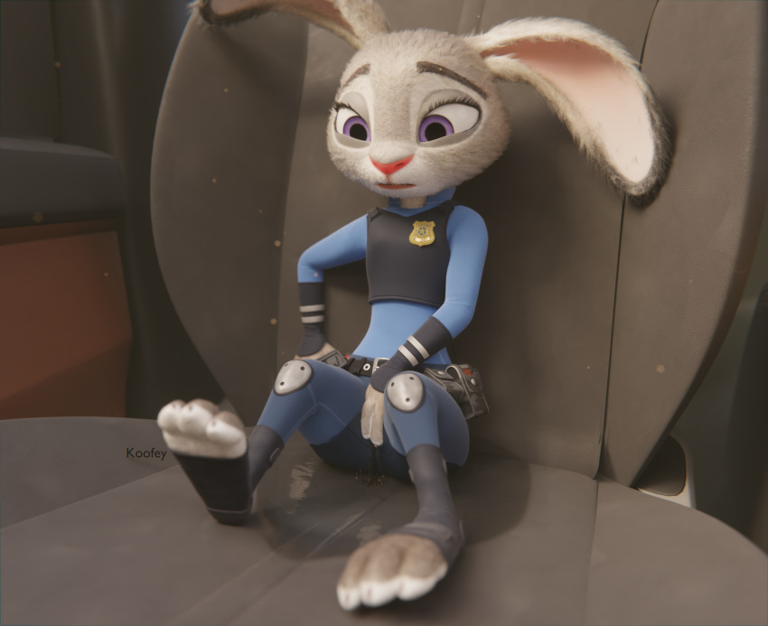 anthro badge blender_(software) bmw bodily_fluids car clothing disney dust embarrassed female genital_fluids hi_res inside_car judy_hopps koofey lagomorph leporid mammal omorashi paws peeing peeing_self police_uniform puddle rabbit solo uniform urine vehicle watermark watersports wetting wetting_clothing zootopia