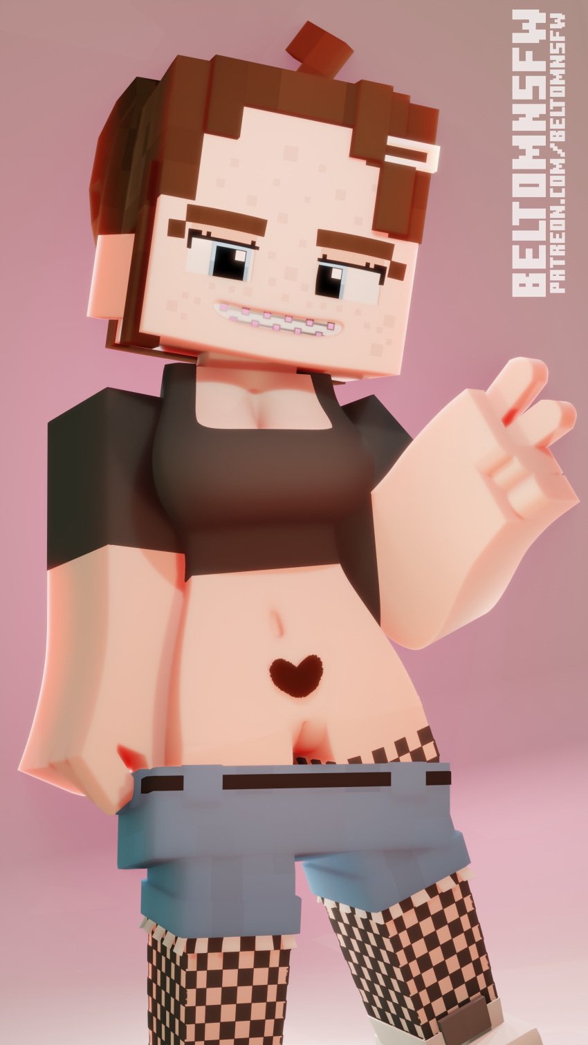 1girls 3d beltomnsfw blender blue_eyes braces breasts brown_hair elli_(beltomnsfw) female fingers freckles horny_female minecraft nude_female outside presenting pussy solo tagme toes