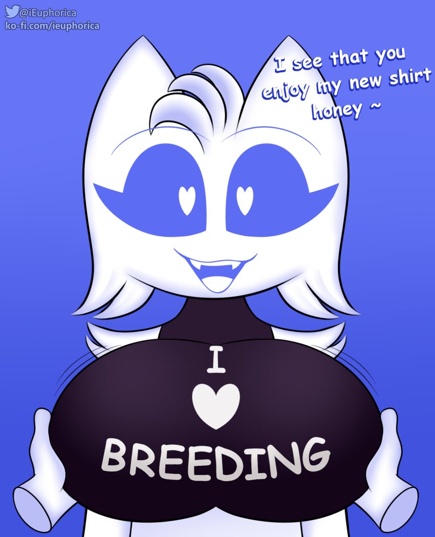 <3_eyes anthro big_breasts bouncing_breasts breast_grab breasts clothing clyde_(discord) dialogue discord discord_(app) disembodied_hand english_text euphorica felid feline female front_view hand_on_breast heart hi_res looking_at_viewer mammal motion_lines smile smiling_at_viewer solo text text_on_clothing