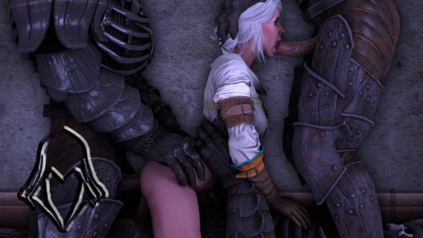 1girls 3boys 3d anal anal_sex blowjob ciri foursome grey_hair light-skinned_male oral sex sfm_hood the_witcher_(series) the_witcher_3:_wild_hunt white_hair wild_hunt