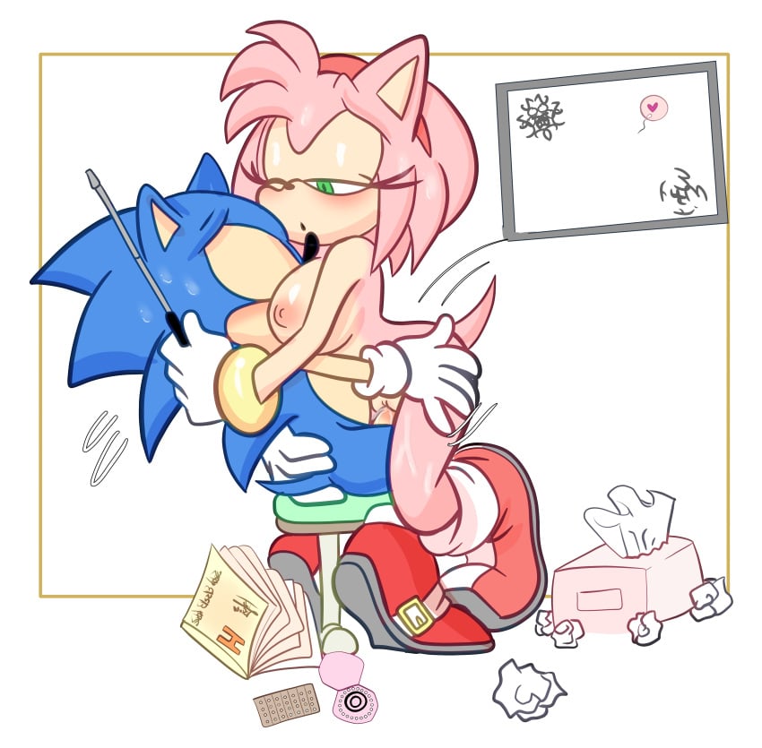 absurd_res amy_rose anthro big_breasts blue_body blue_fur blush bodily_fluids book breast_play breast_sucking breasts demichan duo erection erosuke eulipotyphlan female female_penetrated fur genital_fluids genitals girl_on_top gloves green_eyes hair handwear hedgehog hi_res impregnation large_breasts male male/female male_penetrating male_penetrating_female mammal nipples nude penetration penis pink_body pussy sega sex sonic_(series) sonic_the_hedgehog sonic_the_hedgehog_(series) sucking tissue tissue_box used_tissue vaginal_penetration