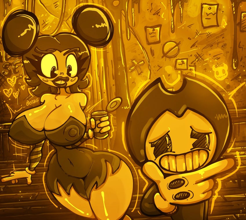 bendy bendy_and_the_dark_revival bendy_and_the_ink_machine bendy_the_dancing_demon big_breasts breasts cartoony crazeee_hat crossover fanart sally_mcboing thick_thighs