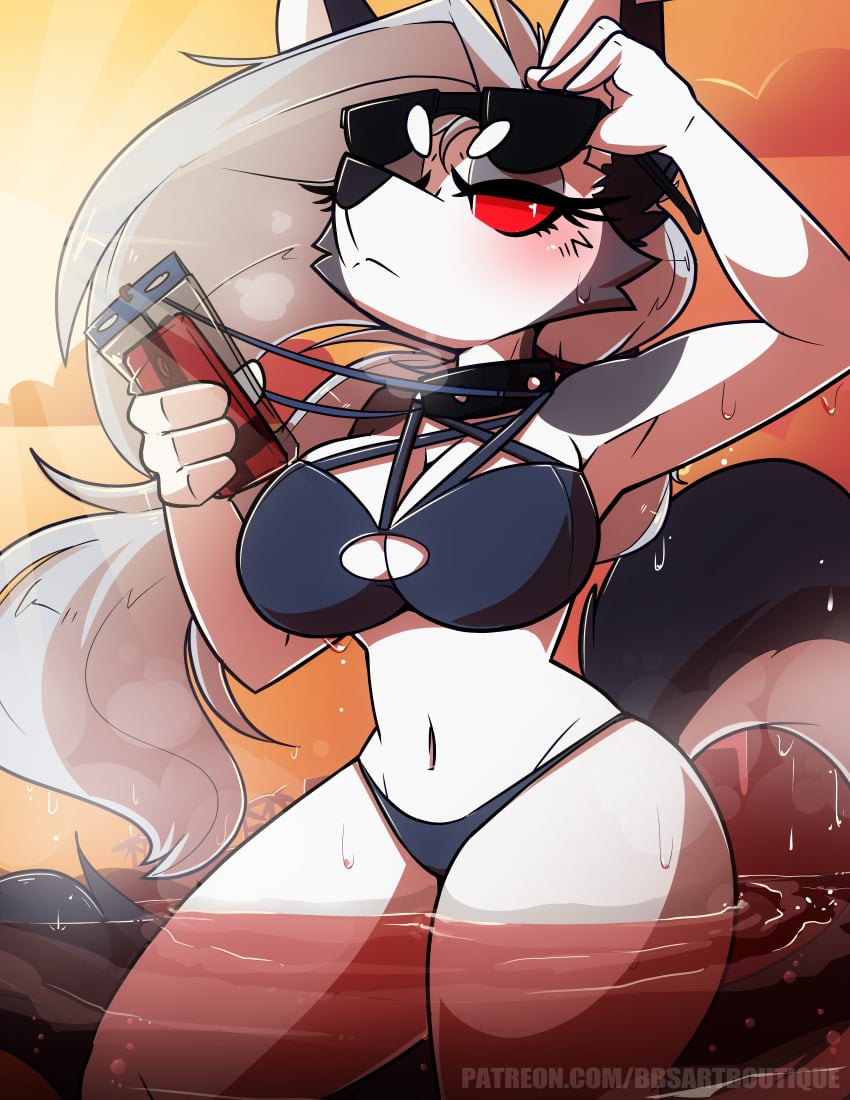 1girls 2d_(artwork) bbsartboutique beach big_breasts demon demon_girl fue furry helluva_boss high_resolution loona_(helluva_boss) multicolored_fur red_eyes sole_female swimsuit tagme wolf wolf_ears wolf_girl wolf_tail