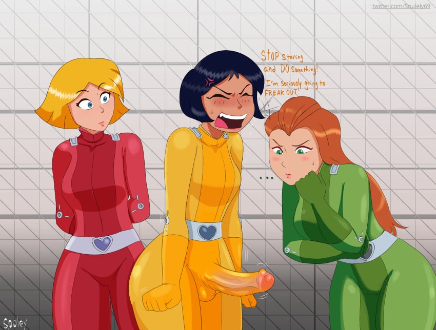 1futa 2023 2girls ? alex_(totally_spies) ass balls belt big_ass big_penis black_hair blonde_hair bodysuit breasts brown_hair bulge bulge_through_clothing clothed clothing clover_(totally_spies) dark-skinned_futanari dark_skin dialogue english_text erection erection_under_clothes fellatio female from_behind frustrated fully_clothed futanari futanari_transformation genitalwear group handwear human interracial large_breasts latex_armwear latex_ass latex_bodysuit latex_breasts latex_clothing latex_futa latex_gloves latex_legwear latex_skinsuit latex_stockings latex_suit latex_thighhighs light-skinned_female light_skin long_hair looking_at_penis pale-skinned_female pale_skin panic penis penis_growth sam_(totally_spies) self_upload short_hair skin_tight souley69 spysuit standing suit testicles text totally_spies wide_hips