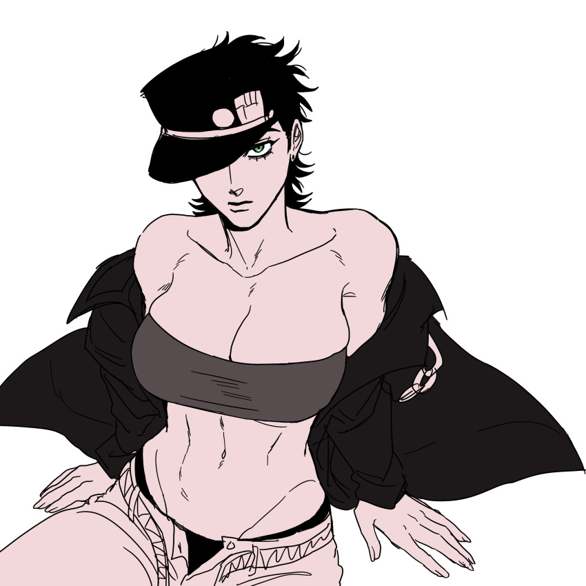 1girls black_hair breasts cleavage female female_jotaro hat human jojo's_bizarre_adventure jotaro_kujo long_hair rule_63 saint_jojo shounen_jump stardust_crusaders