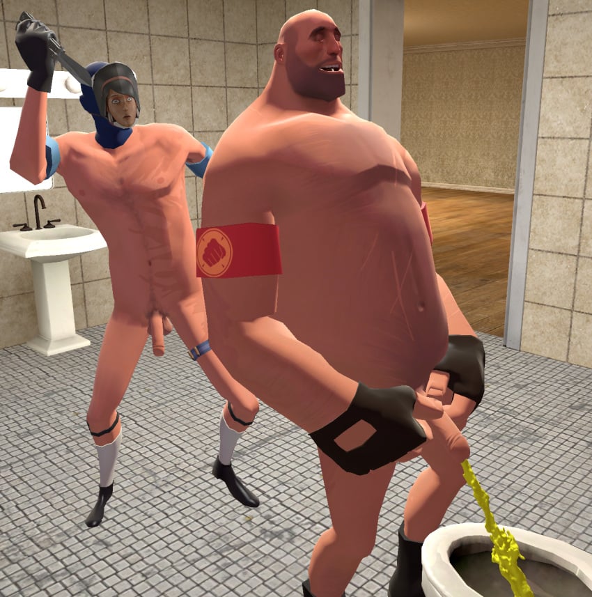 3d 3d_(artwork) balls ballsack cock dick heavy heavy_(team_fortress_2) heavy_weapons_guy male male_only naked naked_male nude nude_male peeing penis scout's_mother sfm source_filmmaker spy spy_(team_fortress_2) team_fortress_2 tf2 tf2_spy_disguise urine video_games