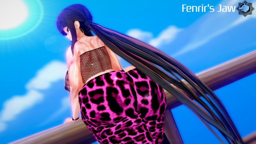 1girls 3d beauty_mark big_ass big_breasts big_butt blunt_bangs danganronpa danganronpa_v3 fat_ass female_focus female_only fenrirsjaw harukawa_maki huge_ass huge_butt koikatsu leggings leopard_print long_hair muscular muscular_female nipple_bulge nipples_visible_through_clothing outdoors red_eyes revealing_clothes straight_hair thick thick_ass thick_thighs