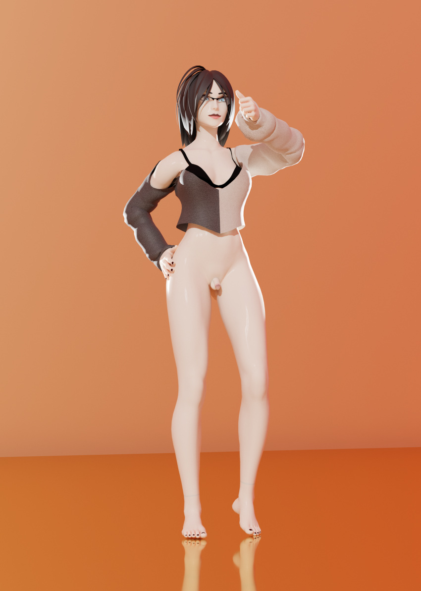 1futa 3d 3d_(artwork) black_hair blender blender_(software) blue_eyes dickgirl futanari penis small_penis tanizion