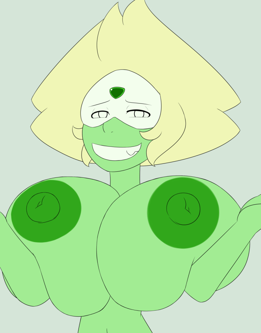 1girls belly_button big_breasts breasts green_nipples green_skin nipples nude nude_female open_eyes peridot_(steven_universe) smile steven_universe superllama