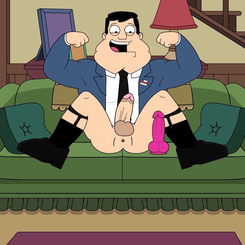 american_dad bara black_socks buldge chest cum dark_hair dildo dildo_in_ass dress_shoes flexing flexing_arms flexing_bicep garter garter_belt_socks garter_straps garters gay legs_spread legs_up male male_only masturbation muscles socks solo stan_smith suit tie