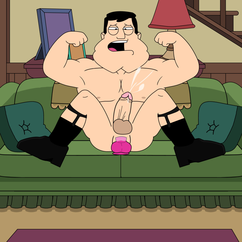 american_dad bara black_socks buldge chest cum dark_hair dildo dildo_in_ass dress_shoes flexing flexing_arms flexing_bicep garter garter_belt_socks garter_straps garters gay legs_spread legs_up male male_only masturbation muscles socks solo stan_smith suit tie