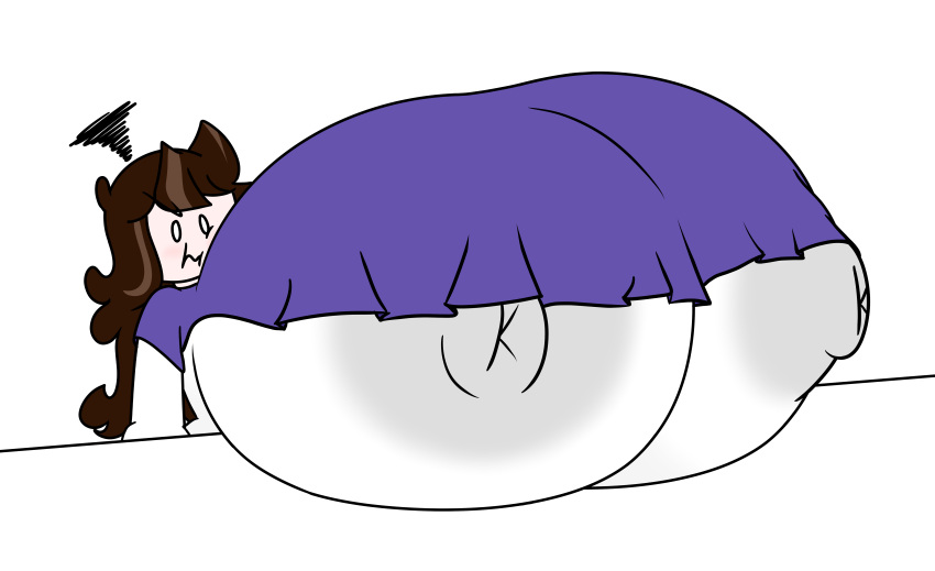 angry angry_face big_breasts blush blush breasts brown_hair bust_portrait busty exposed_breasts female gray_nipples huge_breasts hyper_breasts immobile jaiden jaiden_animations nipples purple_shirt shiny_hair shirt