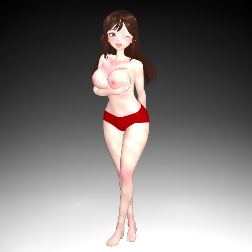 1girls 3d 3d_(artwork) breasts female kanojo_okarishimasu mizuhara_chizuru naked_female red_panties seventyfive solo