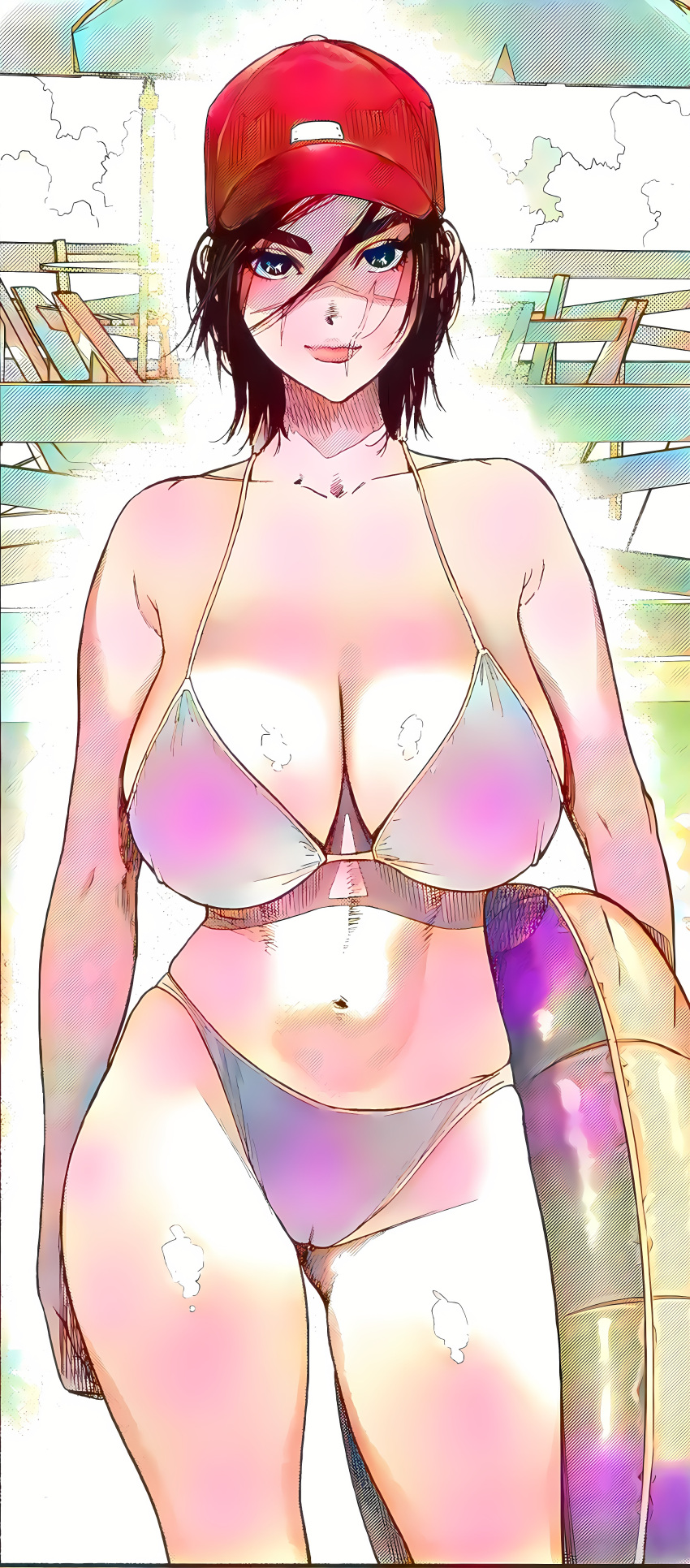 big_breasts bikini cap collarbone hat kimidake large_breasts non_nude rule_63 scar sugimoto_saichi tagme voluptuous