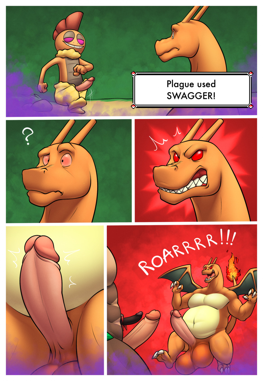 anthro balls big_balls big_penis biped brown_body brown_skin charizard doost english_text erection gay generation_1_pokemon generation_5_pokemon generation_8_pokemon genitals green_background group hi_res huge_balls huge_cock humanoid_genitalia humanoid_penis male male/male navel nintendo nude open_mouth orange_body orange_skin orange_tail penis pink_penis pokemon pokemon_(species) purple_eyes question_mark red_background red_eyes rillaboom scrafty sharp_teeth simple_background standing tail teeth text tongue wings zoroark