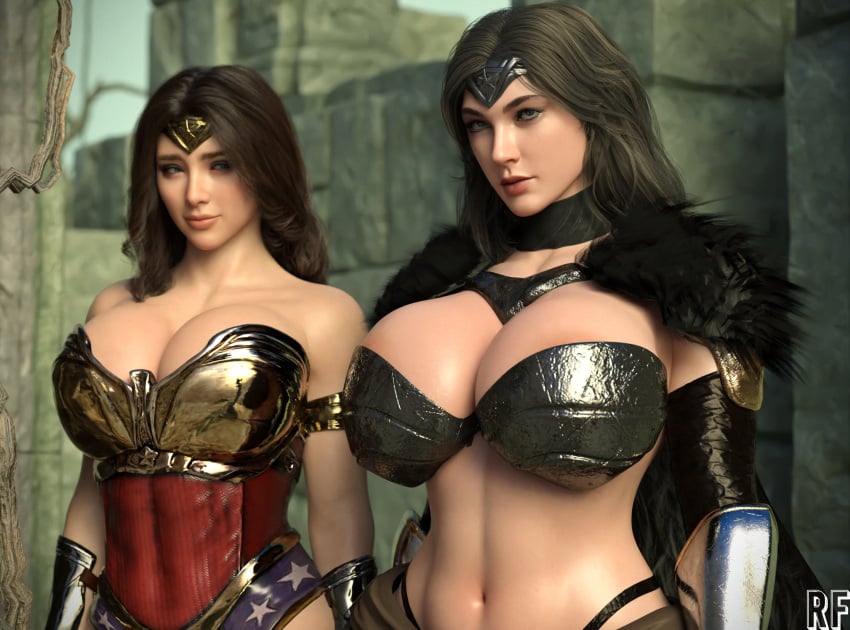 2girls 3d 3d_(artwork) abs absurd_res amazon amazonian athletic athletic_female big_breasts big_butt bikini_armor black_hair blue_eyes breasts busty celebrity cleavage curvaceous curvy curvy_female curvy_figure daughter dc dc_comics dc_extended_universe dceu diana_prince duo female female_only gal_gadot gauntlets green_eyes hi_res hippolyta hourglass_figure huge_ass huge_breasts large_breasts light-skinned_female light_skin mature_female midriff mother mother_and_daughter muscular muscular_female navel_piercing olive_skin panties pawg queen royalty rude_frog staring_at_breasts thick thick_ass thick_thighs thighs tiara voluptuous_female wide_hips wonder_woman wonder_woman_(dceu) wonder_woman_(series)