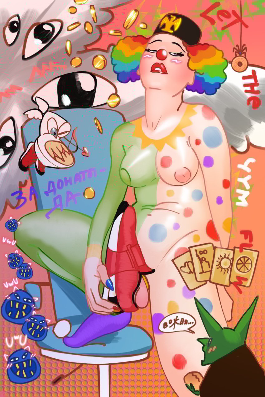1futa artist_request balls bangs bebey_(streamer) big_penis blush bodypaint breasts erection fanart futa_only futanari human intersex light-skinned_futa light-skinned_futanari light_skin medium_breasts nipples nude penis shoe shoe_fetish solo source_request standing деградач