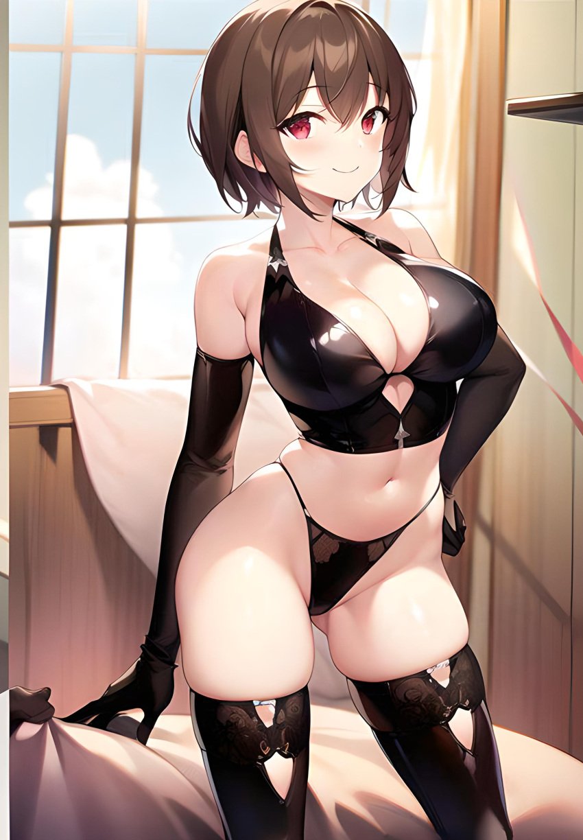 1girls ai_generated before_sex big_breasts big_nipples black_clothing black_legwear black_panties black_stockings bondage brown_hair chara female femdom femdom_pov lingerie panties red_eyes seductive sexi solo solo_female stockings twitter_username undertale undertale_(series) undertale_fanfiction