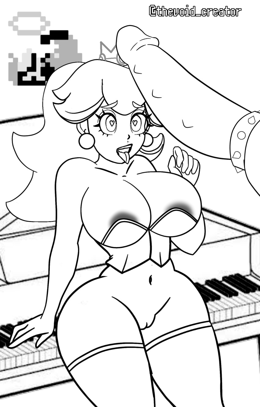 1boy 1girls ahe_gao big_breasts black_and_white bowser breasts cock_ring color_request female female_focus male mario_(series) monochrome nsfw ntr piano princess_peach pussy super_mario_bros._(2023_film) thick_thighs unseen_male_face void_creator