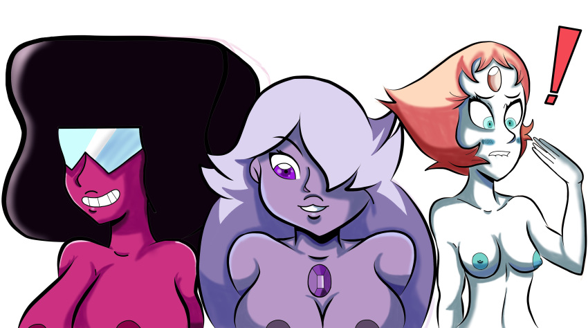 3girls amethyst_(steven_universe) big_breasts blush breasts female female_only garnet_(steven_universe) magenta_skin multiple_girls naked nude pearl_(steven_universe) purple_skin small_breasts steven_universe white_skin