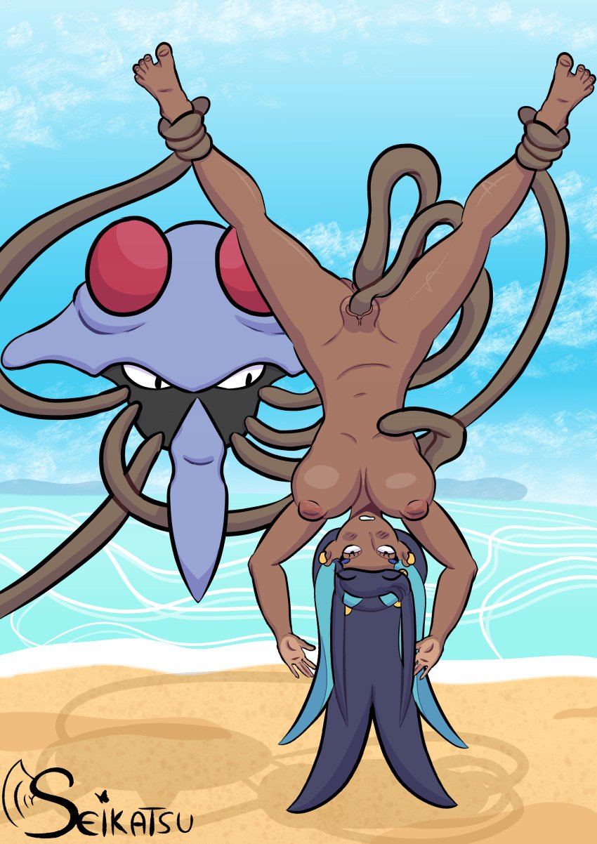 artist_name artist_signature breasts dark-skinned_female double_penetration feet female nessa_(pokemon) pokémon_(species) pokemon pokemon pokephilia seikatsueclipse tentacle tentacle_on_female tentacle_porn tentacle_sex tentacruel