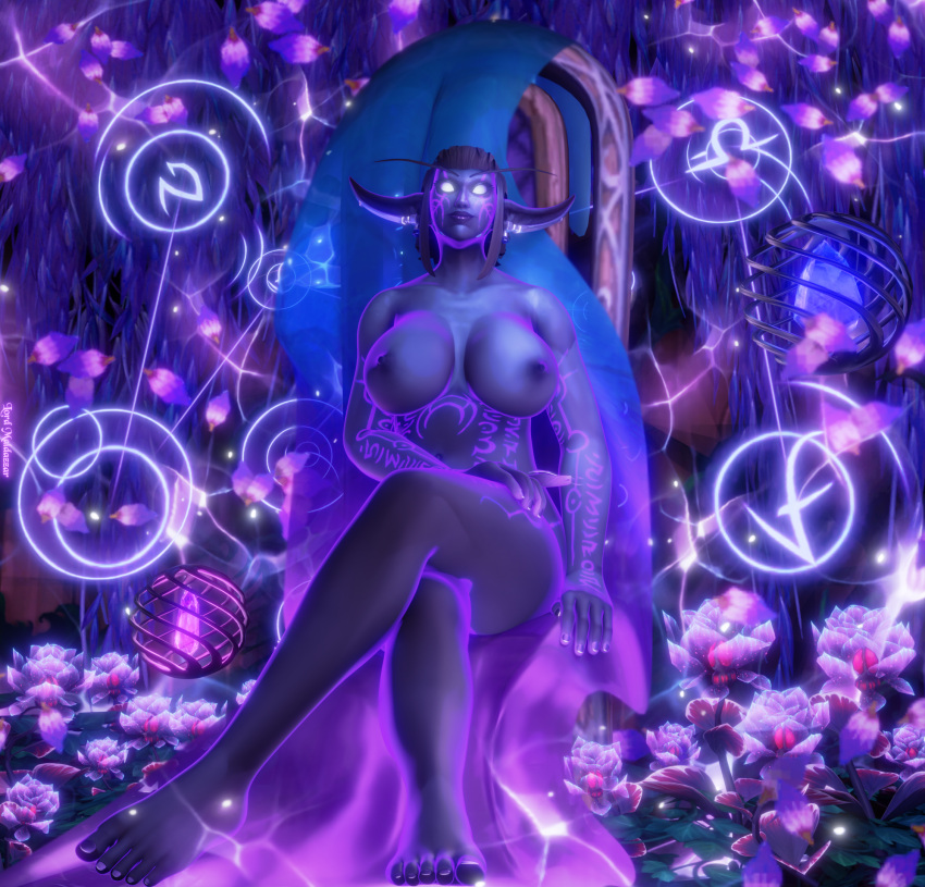 big_breasts female female_only giveaway_artwork lord_maldazzar magic magic_user magical_girl nightborne purple_body purple_lipstick purple_nipples warcraft world_of_warcraft wow