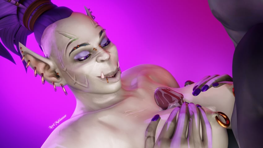 boobjob cum cum_in_mouth female green_penis green_skin lord_maldazzar mazoga_bladescar orc orc_(warcraft) orc_female orc_male purple_eyes purple_hair warcraft world_of_warcraft wow