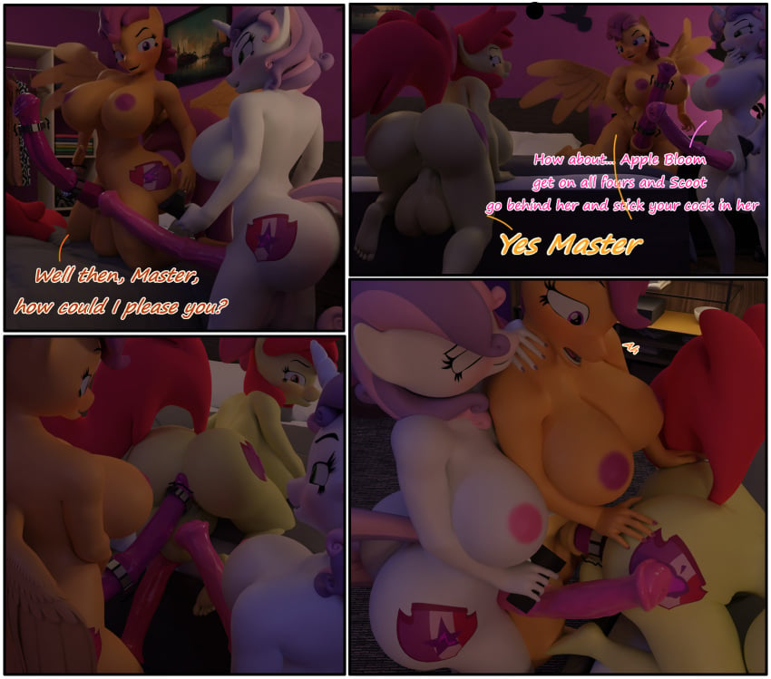 3d accessory animal_genitalia animal_penis anthro anthrofied apple_bloom_(mlp) ass big_breasts breasts cock_ring comic cutie_mark_crusaders_(mlp) dialogue digital_media_(artwork) equid equine equine_genitalia equine_penis friendship_is_magic ftg_crossgender fti_crossgender genitals group gynomorph gynomorph/gynomorph hair_on_head hasbro hi_res horn horsecock intersex intersex/intersex jewelry mammal my_little_pony naked nipples nude pegasus penis penis_accessory penis_jewelry rule_63 scootaloo_(mlp) sex_toy sweetie_belle_(mlp) tomixp trio unicorn wings