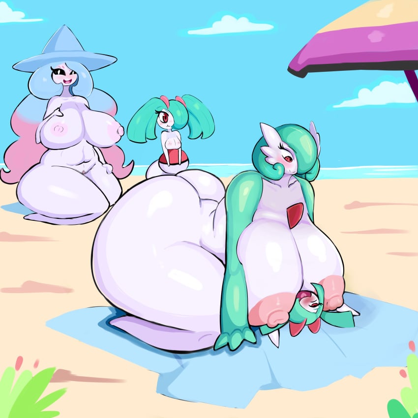 anthro anthro_only beach big_ass big_breasts breasts_bigger_than_head cowgirl_position female female_only gardevoir hatterene huge_ass huge_breasts humanoid kirlia naked nintendo nude pokémon_(species) pokemon pokemon_(species) sath15 small_breasts