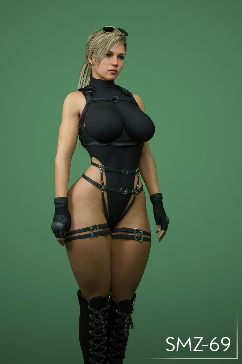 1girls 3d 3d_(artwork) ass big_ass big_breasts blonde_hair blue_eyes bracelets breasts cassie_cage earrings erect_nipples female female_only huge_breasts long_hair mortal_kombat mortal_kombat_11 onesie smz-69 solo solo_female standing sunglasses sunglasses_on_head tactical_gear thick_thighs wide_hips