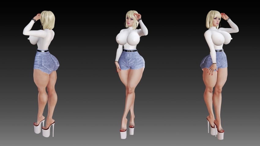 3d 3d_(artwork) ass big_ass big_breasts bimbo blonde_female blonde_hair booty_shorts feet fit_female high_heels honey_select hoop_earrings hoop_earrings_oversized huge_breasts ihateasuka long_eyelashes long_nails long_nipples long_toenails mature_female milf mother original_character platform_heels simple_background studio_neo thick_eyebrows thick_lips thick_thighs