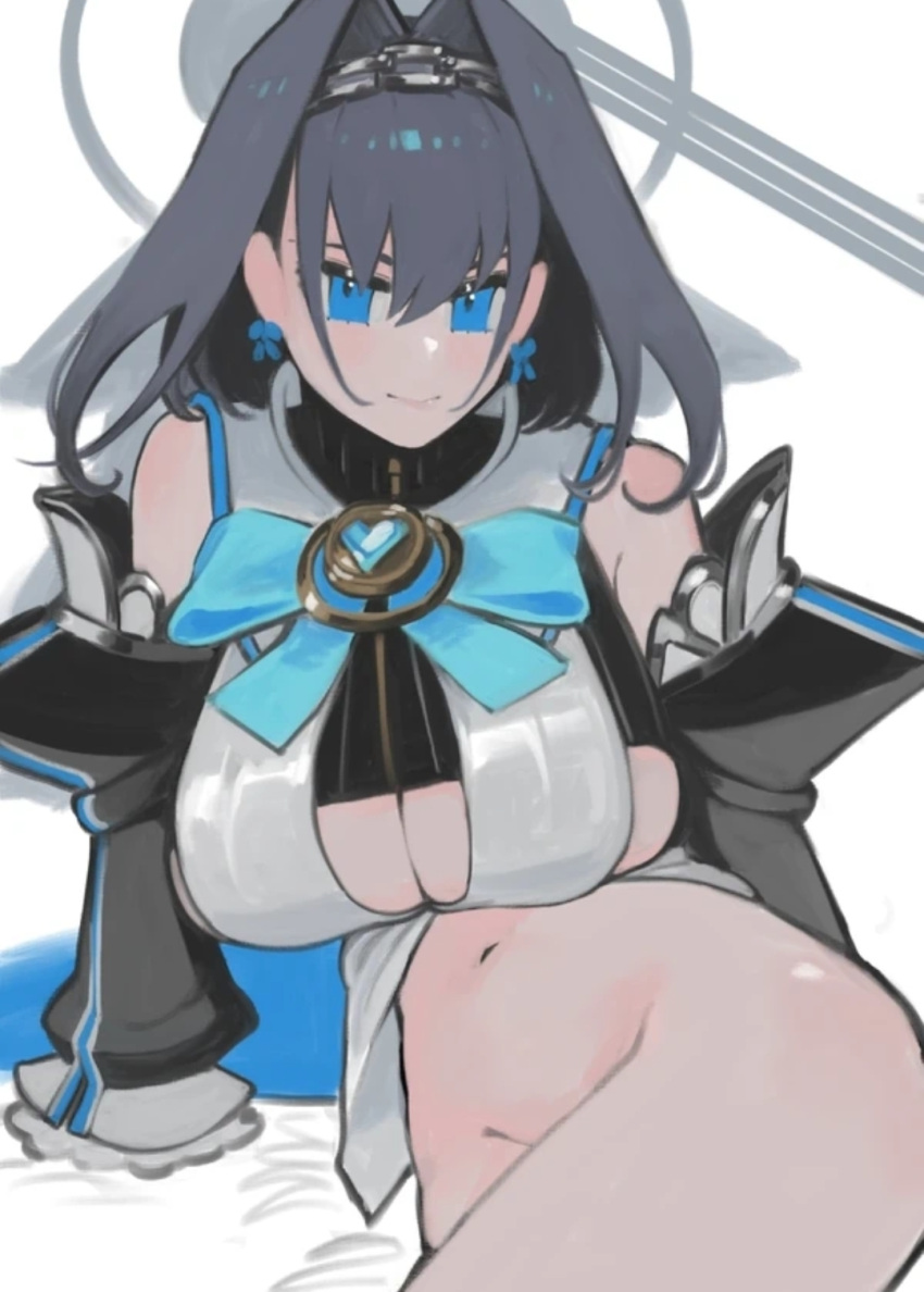 blue_eyes blue_hair bottomless breasts cleavage dismassd hair_intakes hololive hololive_english hololive_english_-council- hololive_english_-promise- huge_breasts ouro_kronii short_hair tagme thick_thighs thighs underboob underboob_shirt virtual_youtuber wide_hips