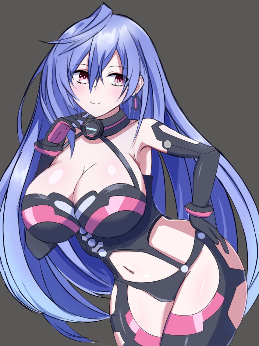 1girls big_breasts breasts busty female female_only hand_on_hip iris_heart large_breasts leaning_forward legs light-skinned_female light_skin long_hair looking_at_viewer navel neptunia_(series) plutia pose posing purple_hair red_eyes smile solo stiris_rangetsu thighs voluptuous