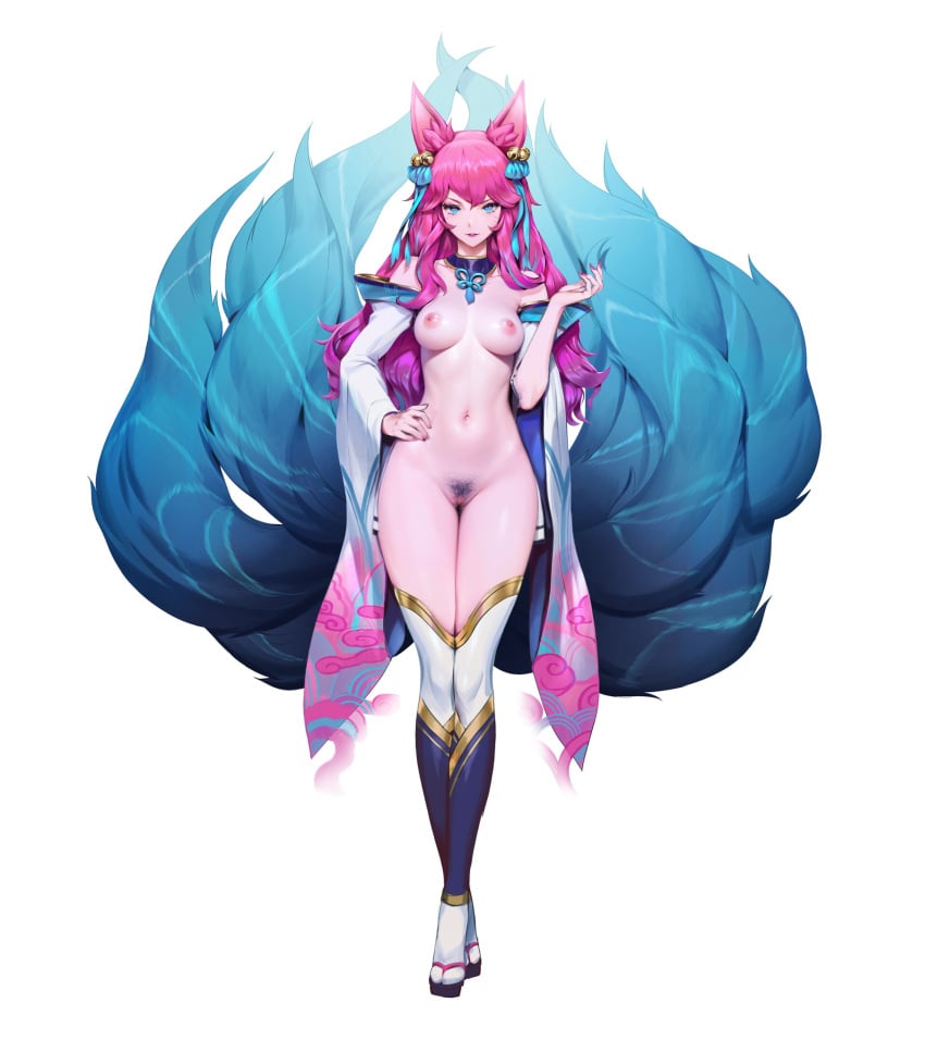 1girls 9_tails ahri ai_generated alternate_costume alternate_hair_color alternate_hairstyle animal_ear_fluff animal_ears animal_girl areolae bangs bell belly blue_eyes breasts busty child_bearing_hips choker clothing curvaceous curves curvy curvy_body curvy_female curvy_figure curvy_hips detached_collar detached_sleeves edit eyelashes eyeliner eyeshadow facial_markings female female_only fluffy fluffy_ears fluffy_tail fluffy_tails fox fox_ears fox_girl fox_tail furry_tail hair_ornament hair_ribbon hips hourglass_figure humanoid inner_ear_fluff japanese_clothes kemonomimi kumiho league_of_legends light-skinned_female light_skin lips lipstick long_hair multiple_tails naked navel nine_tailed_fox nipples nude nude_female official_art pale-skinned_female pale_skin pink_hair pink_nipples pubic_hair riot_games robe spirit_blossom_ahri spirit_blossom_series tail thighhighs thighs vastaya voluptuous zeronis