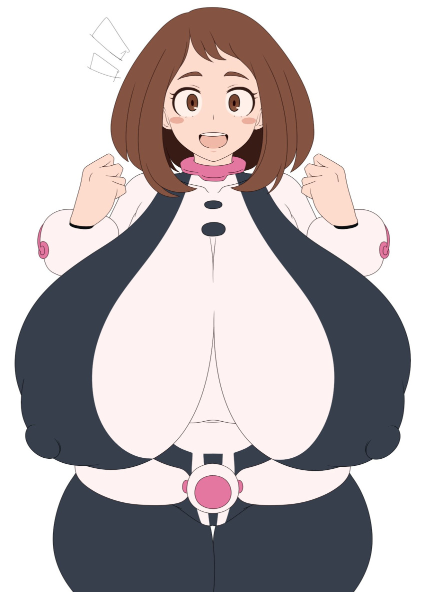 ass big_ass big_breasts borscht breasts brown_eyes brown_hair cheerful female female_focus female_only gigantic_breasts hero_outfit_(mha) huge_breasts hyper hyper_breasts large_breasts light_skin light_skinned_female looking_at_viewer my_hero_academia nipples nipples_visible_through_clothes nipples_visible_through_clothing ochako_uraraka short_hair short_hair_female smile smiling smiling_at_viewer solo solo_female thick_thighs thighs voluptuous voluptuous_female