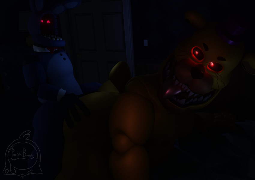 2boys anal_sex anthro ass bear erection fangs five_nights_at_freddy's five_nights_at_freddy's_2 five_nights_at_freddy's_4 fnaf gay hi_res living_machine looking_back male male/male male_only nightmare_fredbear_(fnaf) penis polishbonnie rabbit red_eyes sex withered_bonnie