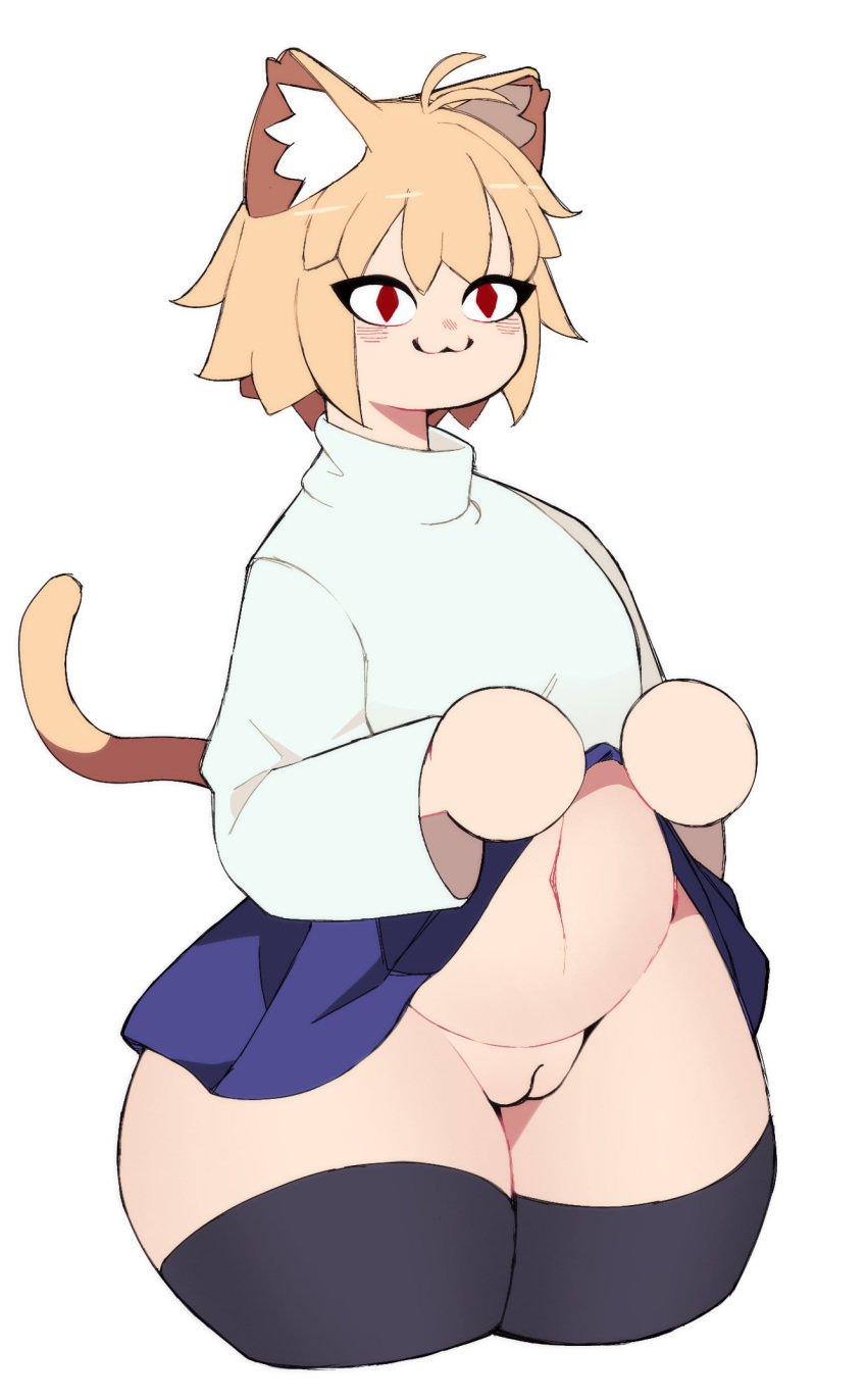 ahoge animal_ears animal_tail arcueid_brunestud belly belly_button cat_ears cat_tail chubby cute highres huge_ass inviting inviting_to_sex lazy_pudding lifted_by_self melty_blood neco-arc neko no_background no_panties pussy self_upload shaved_pussy short_hair skirt skirt_lift socks stockings thick_thighs transparent_background tsukihime type-moon wide_hips