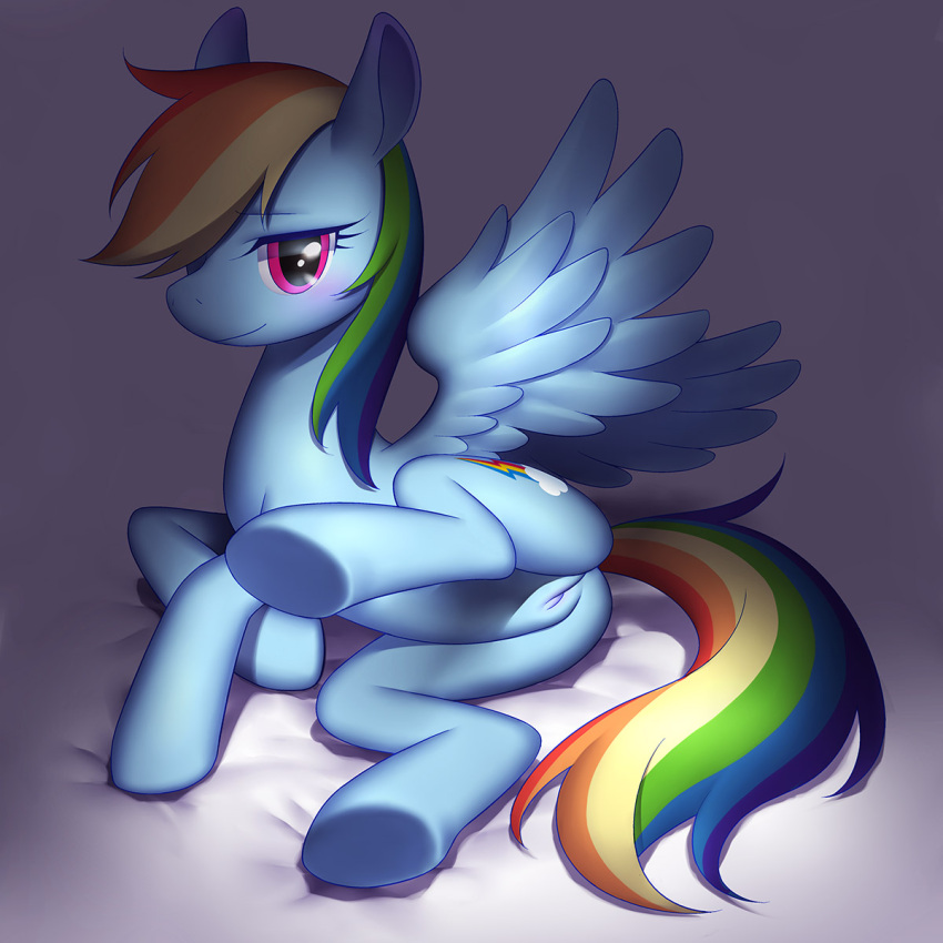 female furry leg_lift lying minazuki_juuzou my_little_pony pony pussy rainbow_dash_(mlp) rainbow_hair solo straight_hair