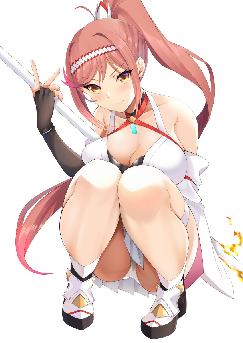 1girls absurdres bare_shoulders black_gloves blush breasts cleavage core_crystal daive detached_sleeves elbow_gloves female female_focus fingerless_gloves glimmer_(xenoblade) gloves highres holding_object holding_staff kimono large_breasts long_hair looking_at_viewer monolith_soft nintendo orange_eyes panties pink_hair pink_kimono ponytail smile smiling squatting staff thick_thighs thighs underwear upskirt very_long_hair white_kimono white_panties xenoblade_(series) xenoblade_chronicles_3 xenoblade_chronicles_3:_future_redeemed