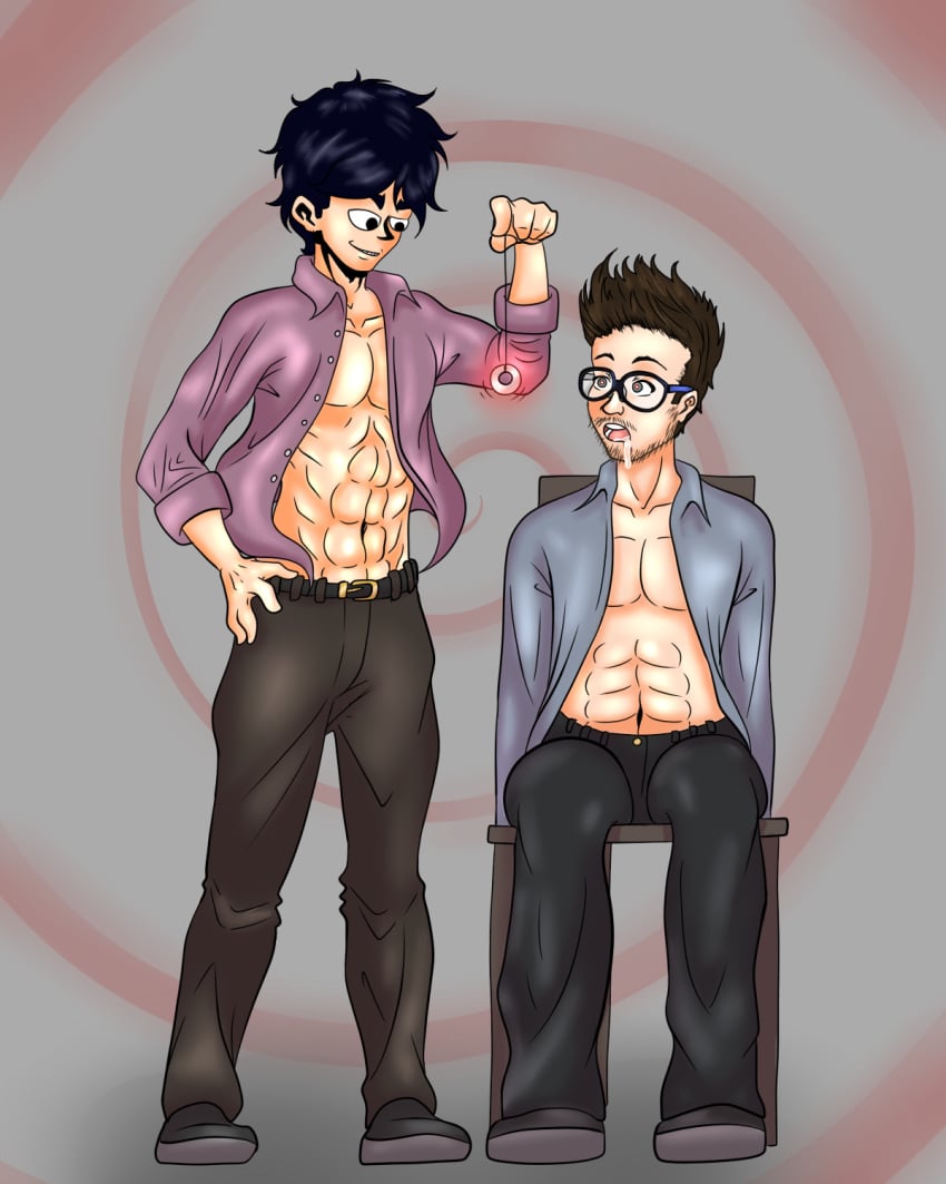 abs commission drool drooling gay gay_domination glasses hypnosis hypnotico male mind_control open_clothes open_shirt pendant pendulum pendulum_swinging sitting_on_chair strong