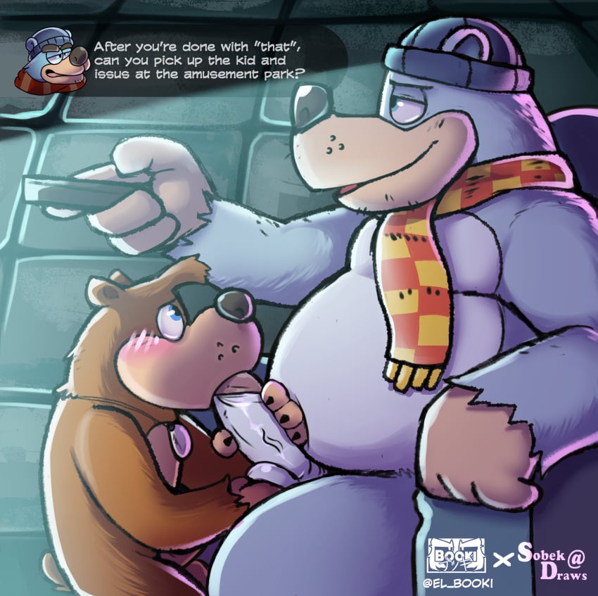 2023 2boys absurd_res anthro anthro_on_anthro anthro_penetrated anthro_penetrating anthro_penetrating_anthro ball_fondling balls banjo-kazooie banjo_(banjo-kazooie) beanie bear belly big_dom_small_sub big_penis blush boggy_(banjo-kazooie) bowserboy101 chair cheating_husband claws clothing collaboration controller dialogue dominant duo el_booki english_text erection eyebrows fellatio fondling fur furniture gay genitals handjob handjob_while_penetrating hat headgear headwear hi_res holding_controller holding_object humanoid_genitalia humanoid_penis infidelity inside jewelry kneeling looking_at_another male male/male male_only male_penetrated male_penetrating male_penetrating_male mammal narrowed_eyes necklace nude oral oral_penetration overweight overweight_anthro overweight_male penetration penile penis polar_bear rareware remote_control scarf sex shallow_penetration side_view sitting size_difference smaller_penetrated smile text tuft tv_remote url ursine watermark