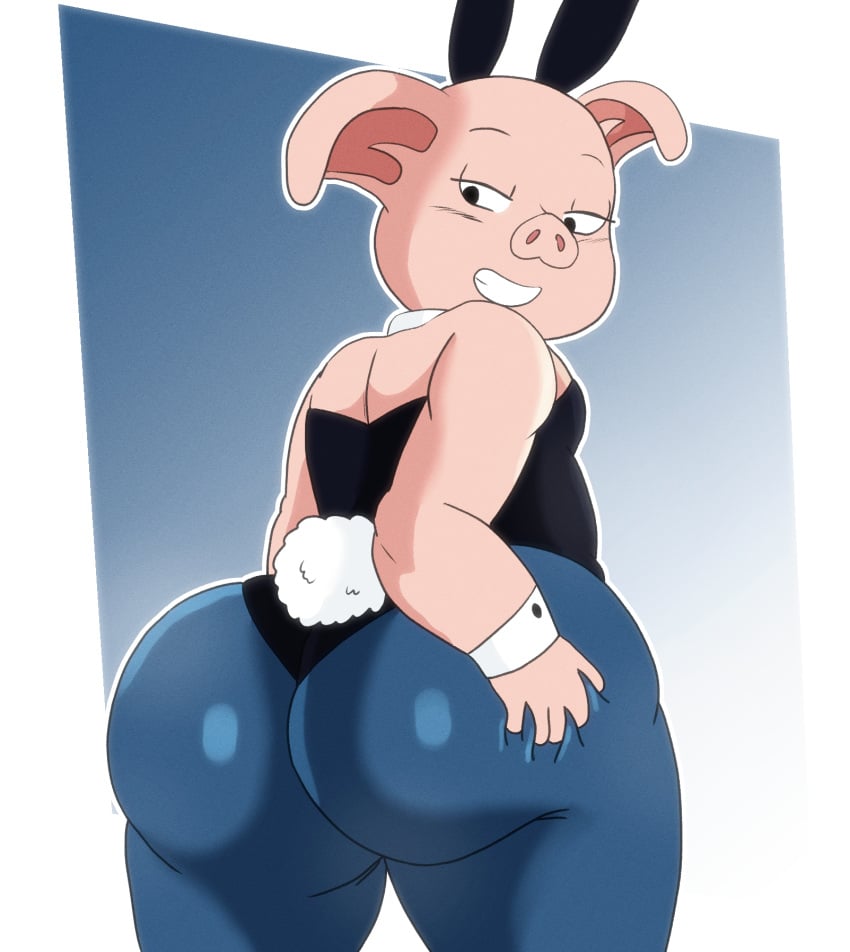 1boy ass big_ass big_butt blakkmat blush bowtie bunny_ears bunnysuit chubby chubby_male crossdressing dragon_ball dragon_ball_z fat_ass femboy large_ass looking_at_viewer looking_back male male_only oolong pig pink_skin slightly_chubby solo solo_focus thick_thighs thighs wide_hips