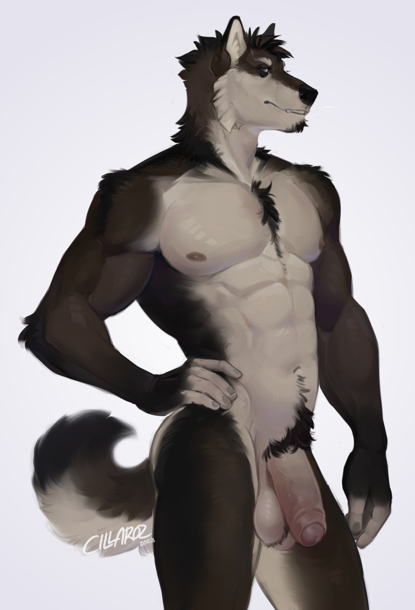 abs anthro ball_tuft balls bedroom_eyes big_balls big_penis black_body black_fur black_hair black_nose body_hair brown_body brown_fur canid canine canis casual_nudity cheek_tuft chest_hair chest_tuft cillaroz dipstick_tail eyebrows facial_hair facial_tuft flaccid foreskin fur genitals goatee hair hi_res humanoid_genitalia humanoid_penis looking_at_viewer male male_only mammal markings mexican_wolf multicolored_body multicolored_fur muscular muscular_anthro muscular_male narrowed_eyes nipples nude pecs penis pubes pubes_exposed sade_(canonical) scar_on_face seductive simple_background smile smiling_at_viewer solo solo_focus tail tail_markings tuft two_tone_body two_tone_fur white_body white_eyebrows white_fur wolf