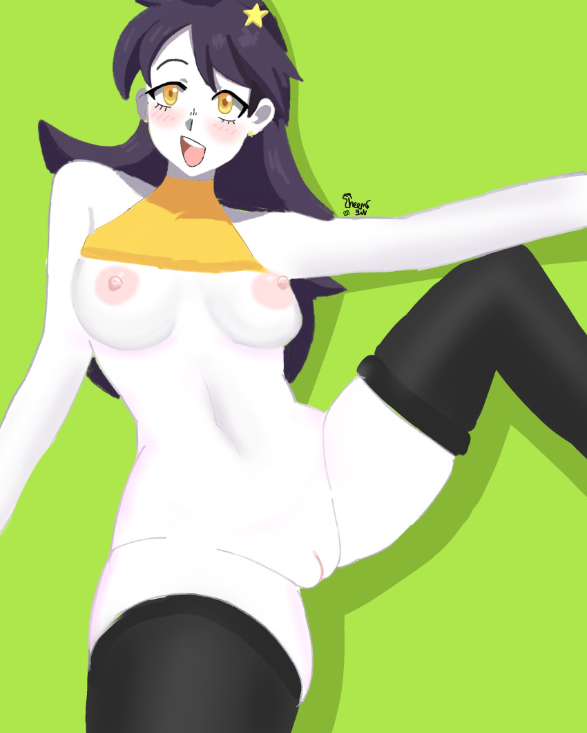 boobs cheems_gin darlink female happy naked nipples planetdolan purple_hair smile solo super_planet_dolan white_skin